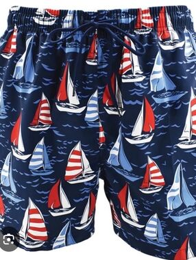 Island planet Castaways swim trunk with sail boats  size small 28/30 NWT